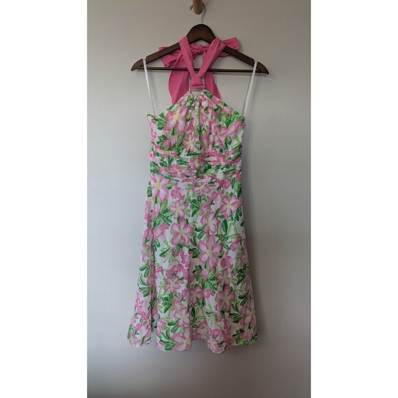 Lilly Pulitzer Dresses & Skirts - Lilly Pulitzer Vintage Floral Dress Size 4 Silk Cotton Halter Midi Feminine